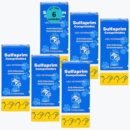 SULFAPRIM BRAVET COM 10 COMPRIMIDOS KIT COM 6